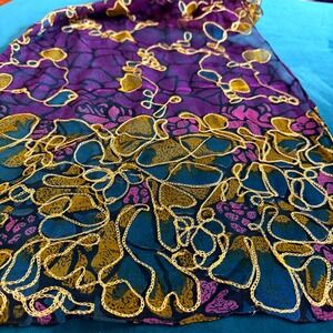 Carole Little Rayon Scarf Gold Chain‎ Pattern Purple Blue Gold Print BEAUTIFUL